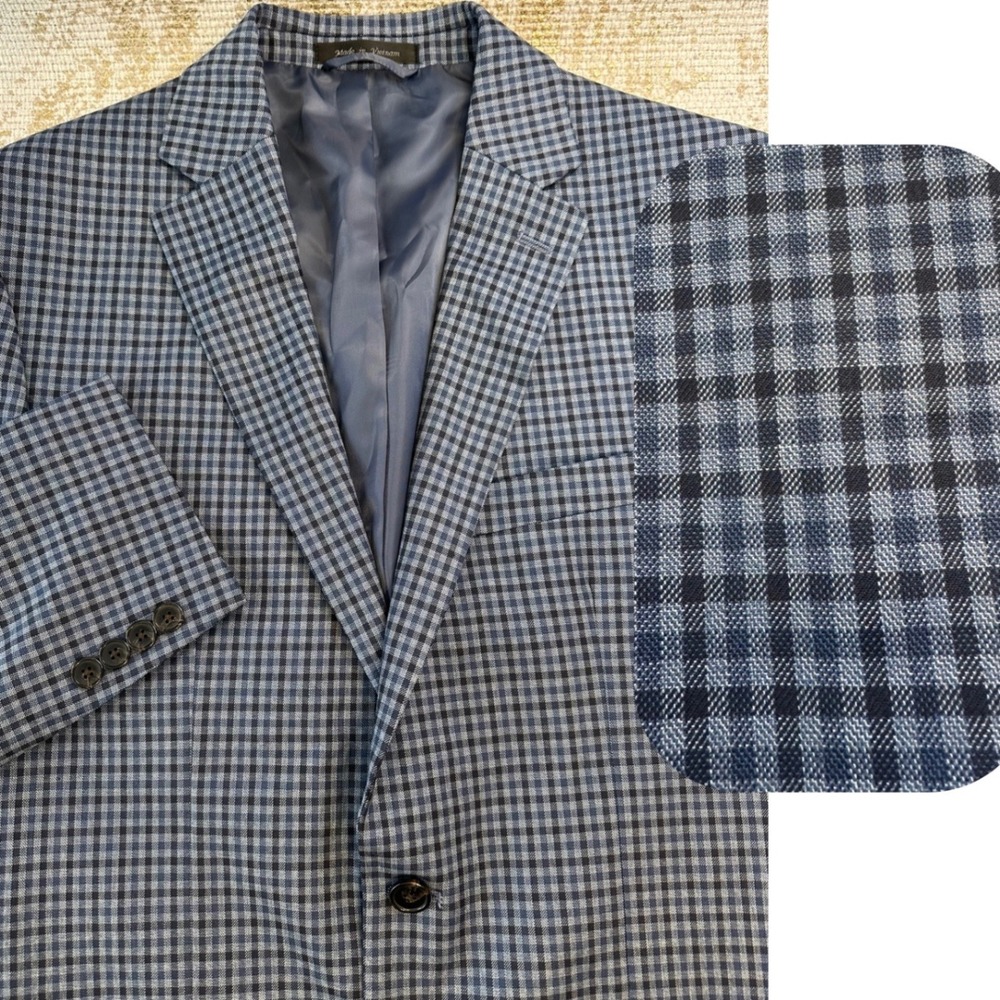 CHAPS Preppy Navy Blue Gingham Check Plaid Sport Coat Professional Dapper | 40R